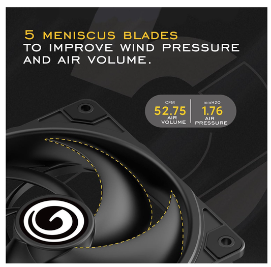 120mm PWM Intelligent Speed Regulation High Wind Pressure Casefan | Black,5 Meniscus Performance Fan Blades Silent Single Fan (with 4 Small 4pin Male and Female Tandem Heads)