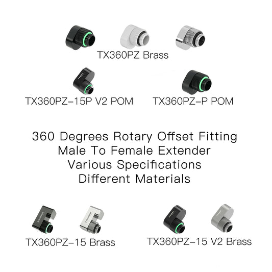 Barrow 360 Degrees Various Specifications Rotary Offset Fittings, G1/4 Thread, Different Materials | Water Cooling Fitting