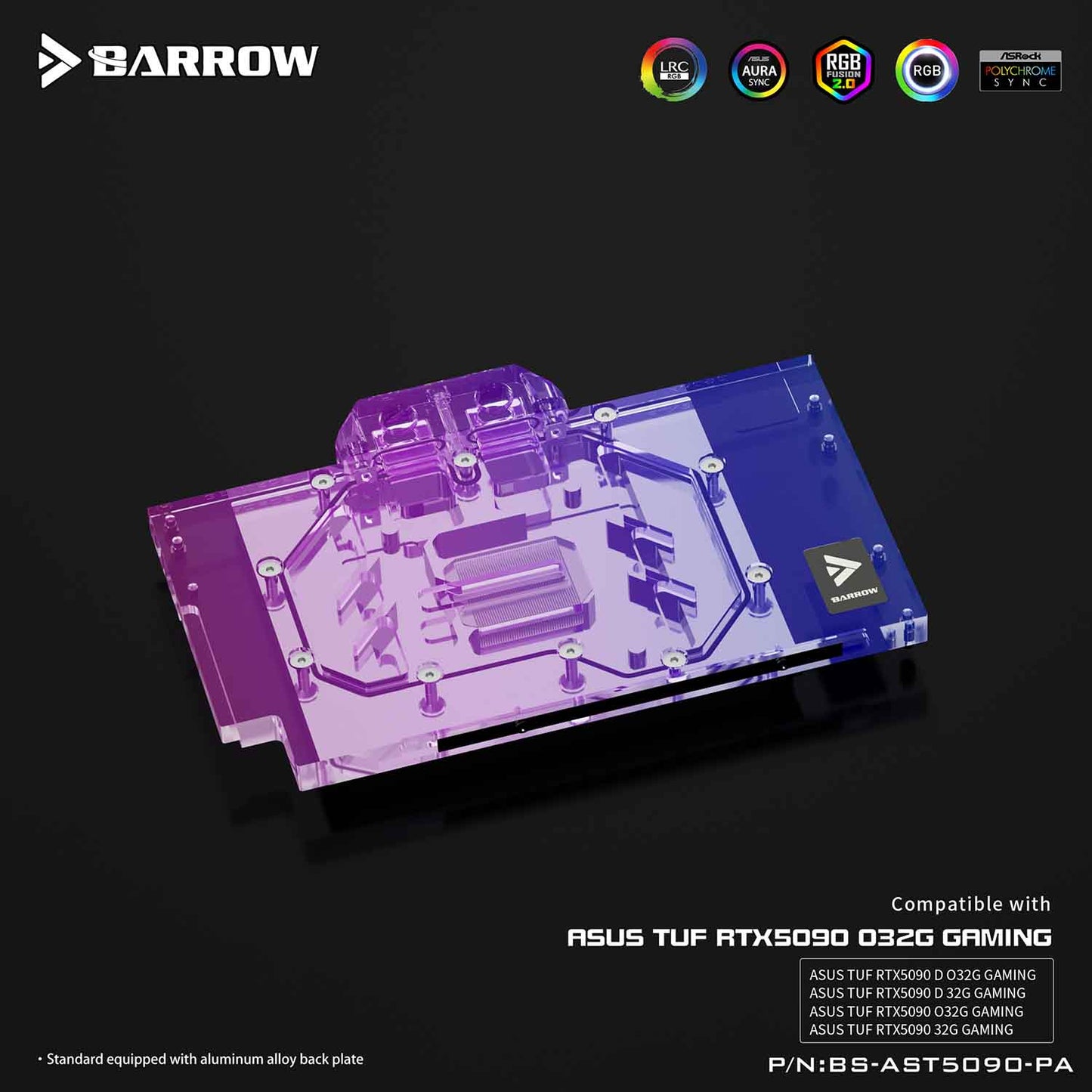 Barrow 5090 GPU Block Full Cover Graphics Card Water Cooling Blocks, For ASUS TUF RTX5090, BS-AST5090-PA