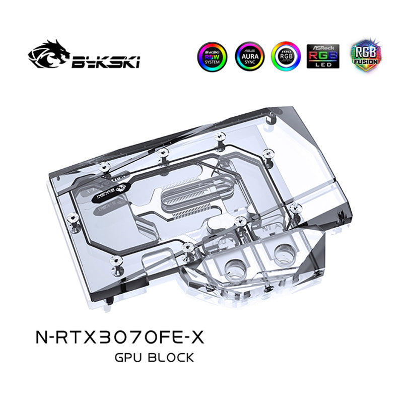 Bykski GPU Water Cooling Block For Nvidia RTX 3070/3060ti Founder Edition, Manli / Peladn 3070, Graphics Card Liquid Cooler System, N-RTX3070FE-X