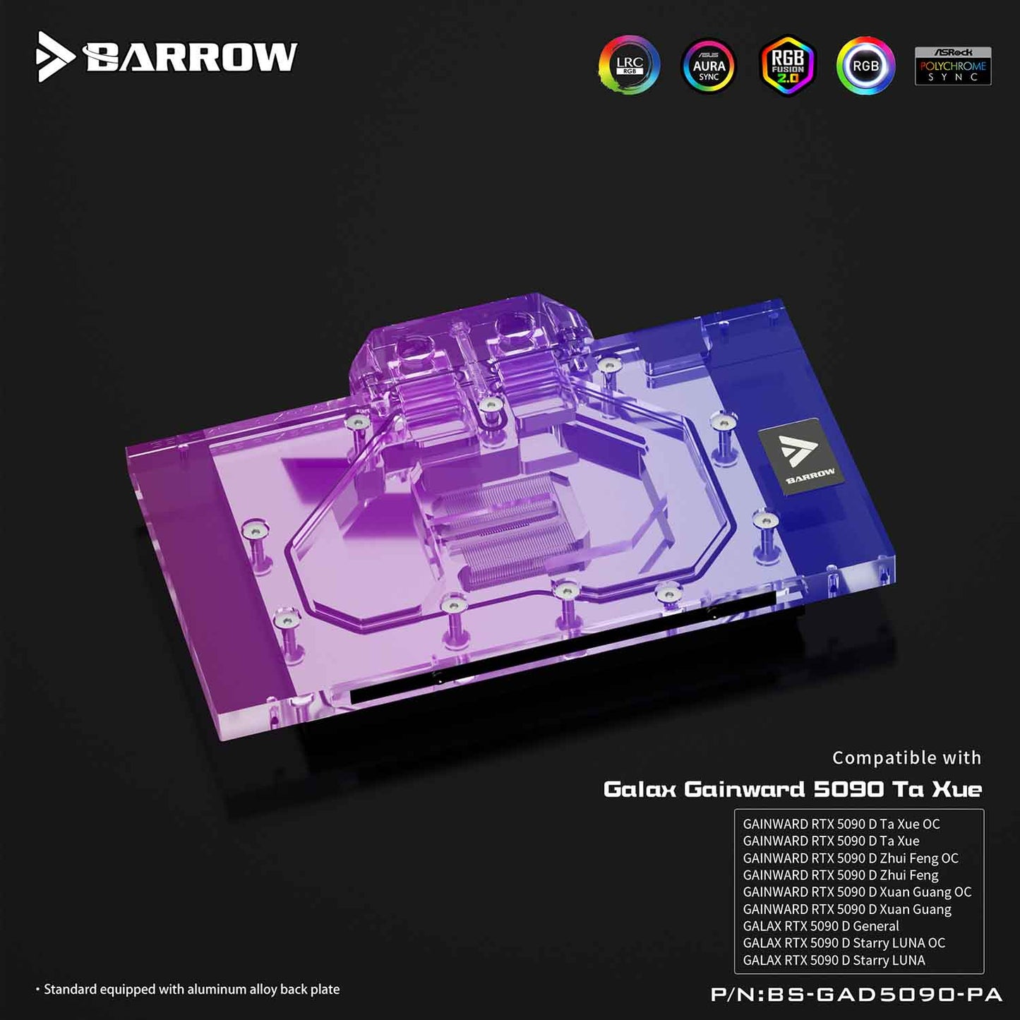 Barrow Galax Gainward 5090 Ta Xue Full Coverage GPU Water Block Cooler BS-GAD5090-PA