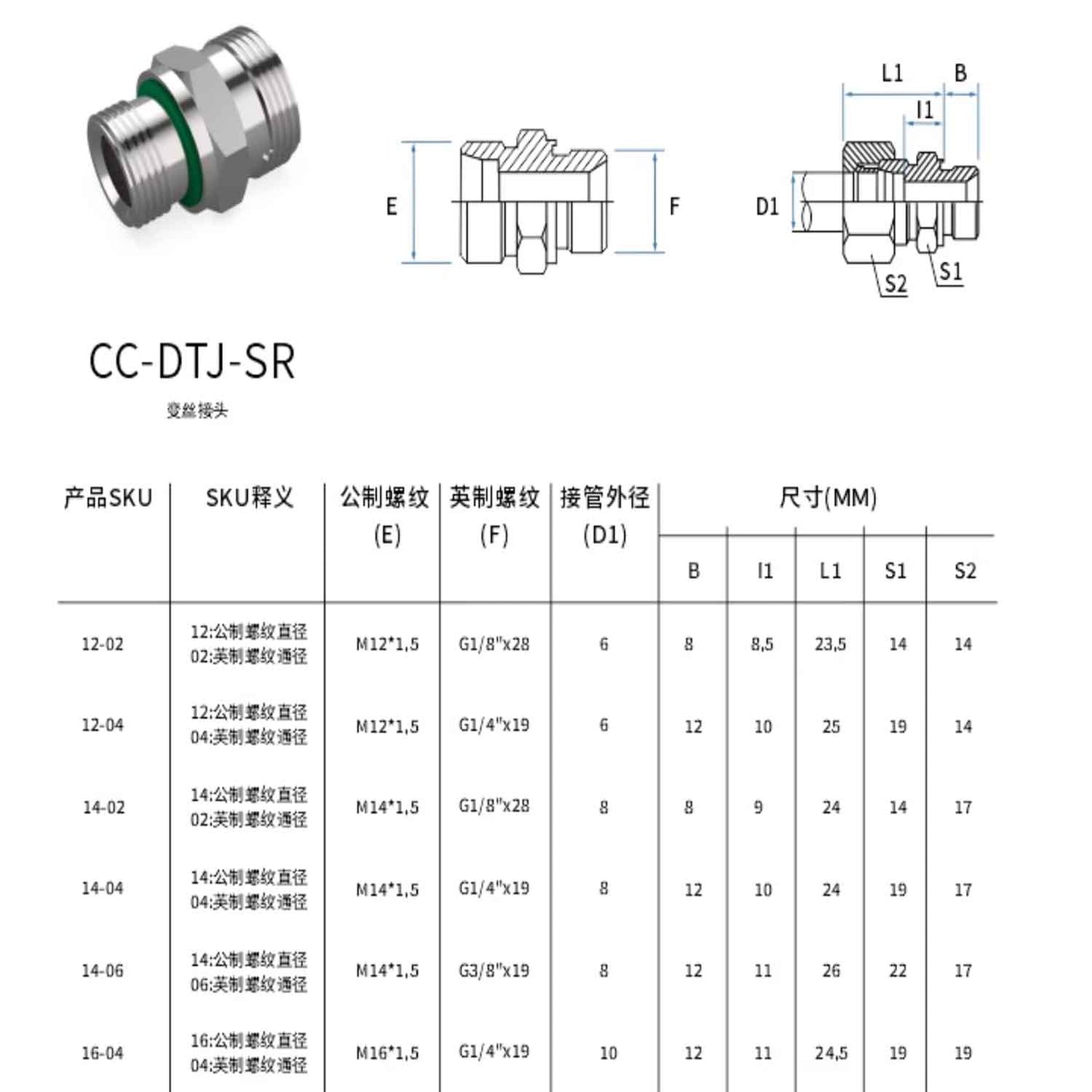 Bykski Stainless Steel Pagoda Quick-Disconnect Fitting Dual-Thread Adapter with 24-Degree Tapered Ferrule for Custom Water Cooling Systems CC-DTJ-SR