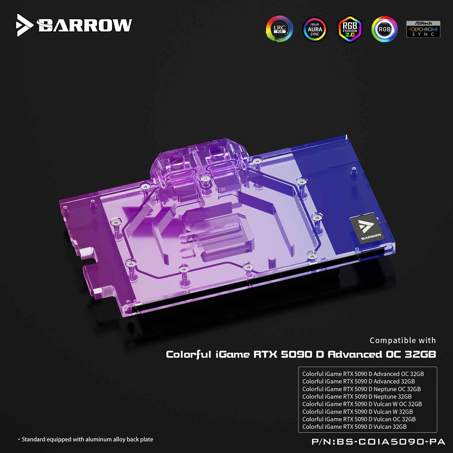 Barrow full coverage GPU Water Block for Colorful Advanced 5090 BS-COIA5090-PA