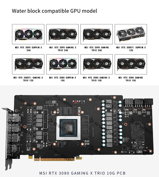 Barrow MSI 3080 3090 Block Active Backplate Block For MSI RTX 3090 3080 GAMING X TRIO Water Block | Water Cooling Block