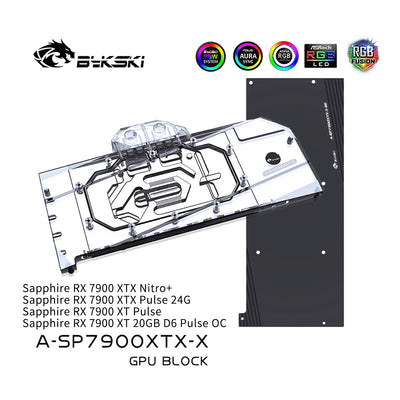 Bykski GPU Water Block For Sapphire RX 7900XTX/7900XT Nitro+ / Pulse, Full Cover With Backplate PC | Water Cooling Block