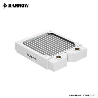 Barrow 120 Radiateur en cuivre rouge, noir/blanc 28 mm d'épaisseur Filetage G1/4" Radiateur de passage à dissipation thermique tournante haute densité, pour système de refroidissement par eau, Dabel-28b 120 / Dabel-28a 120
