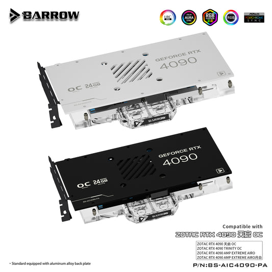 Barrow 4090 GPU Block Full Cover Graphics Card Water Cooling Blocks, For ZOTAC RTX 4090 TRINITY OC AMP EXTREME AIRO, BS-AIC4090-PA