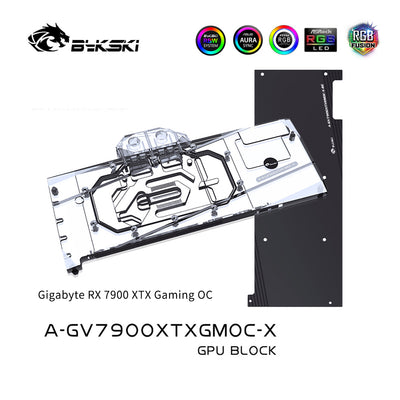 Bloque de agua Bykski para GPU para Gigabyte RX 7900 XTX Gaming OC, cubierta completa con placa posterior de refrigeración por agua para PC, A-GV7900XTXGMOC-X