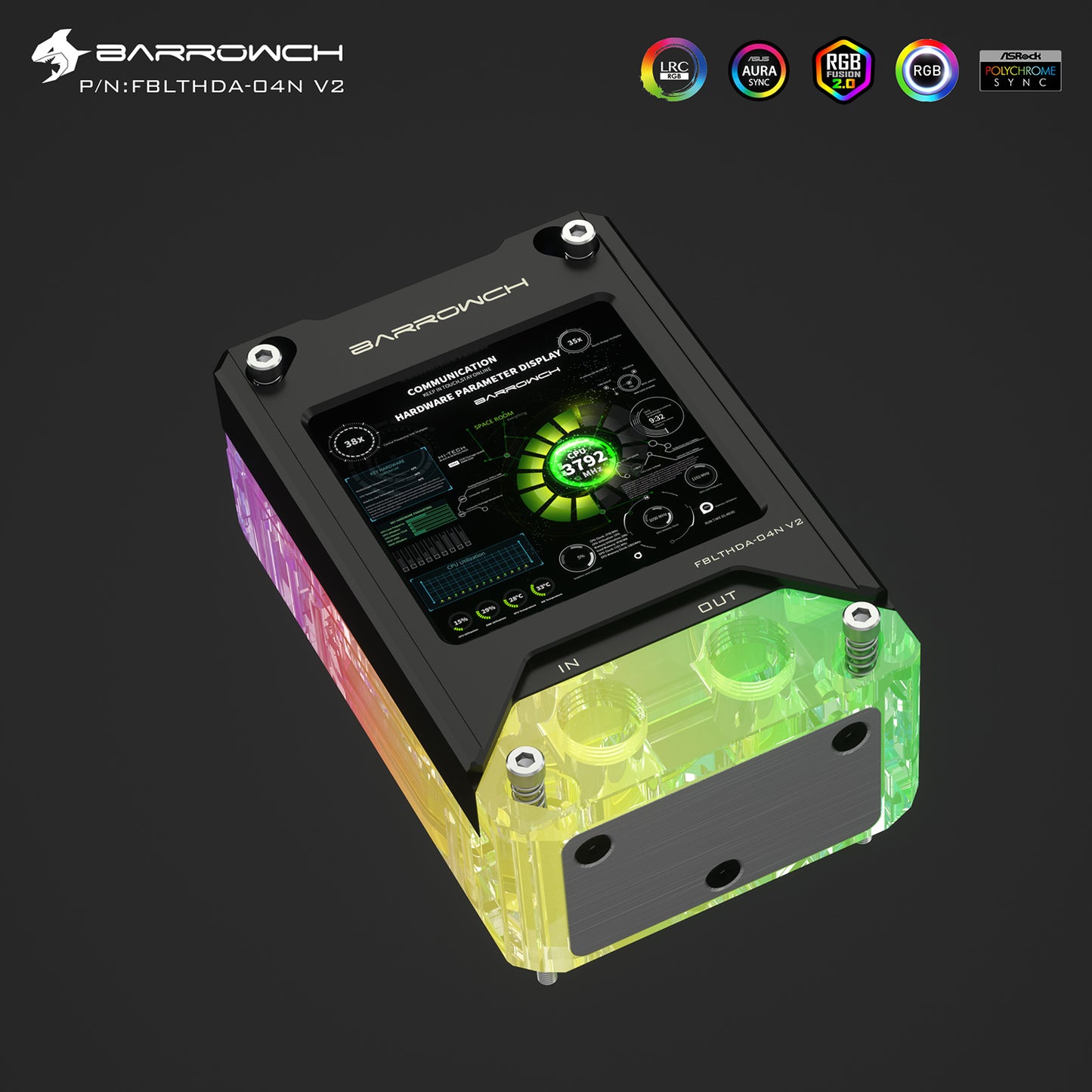 Bloc d'eau CPU multifonction Barrowch avec écran HDMI 1440*1440px 2.9 pouces pour plate-forme Intel/AMD FBLTHD-04N FBLTHDA-04N