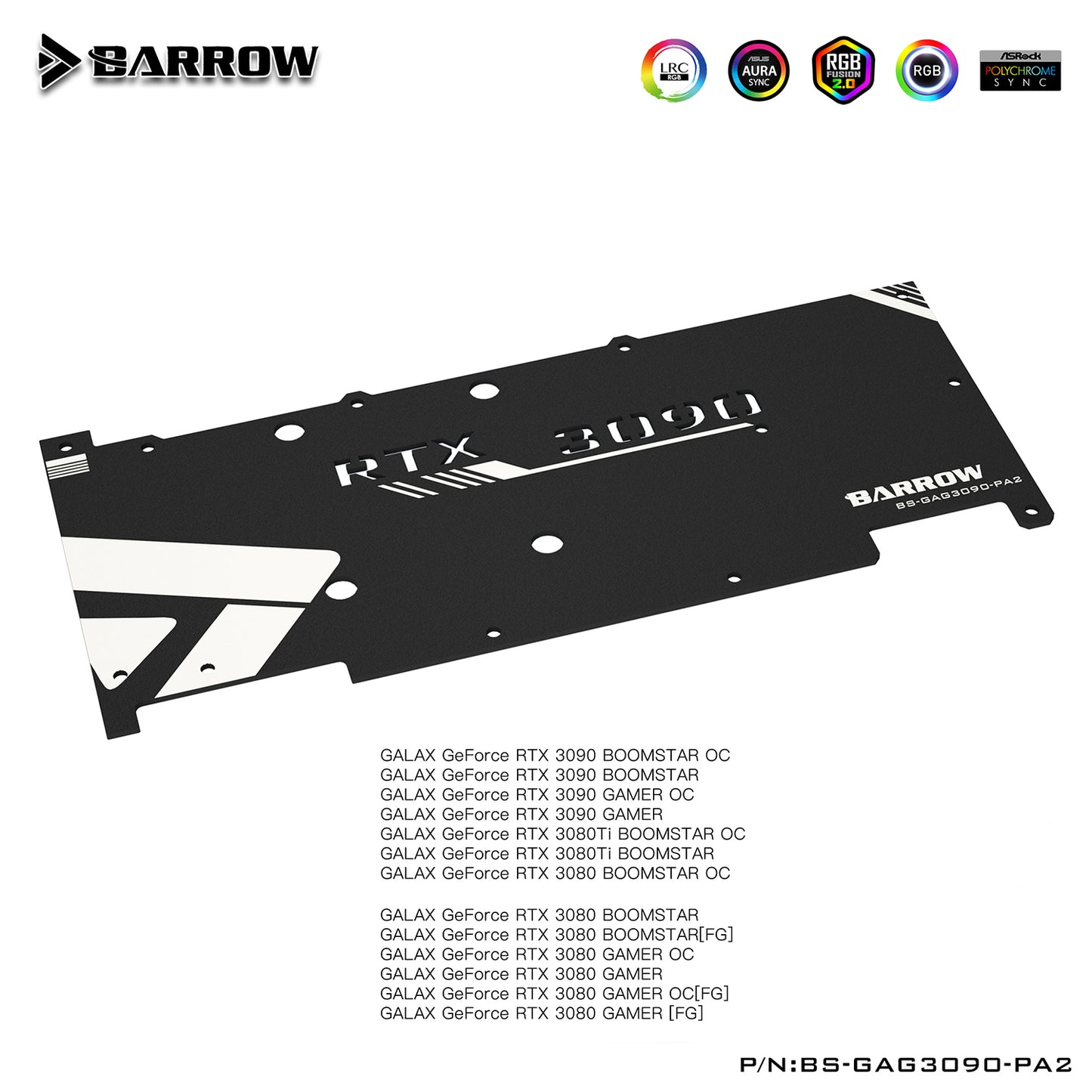 Barrow 3090 3080 GPU Water Block For GALAX RTX 3090 3080 GAMER OC, Full Cover ARGB GPU Cooler, BS-GAG3090-PA2