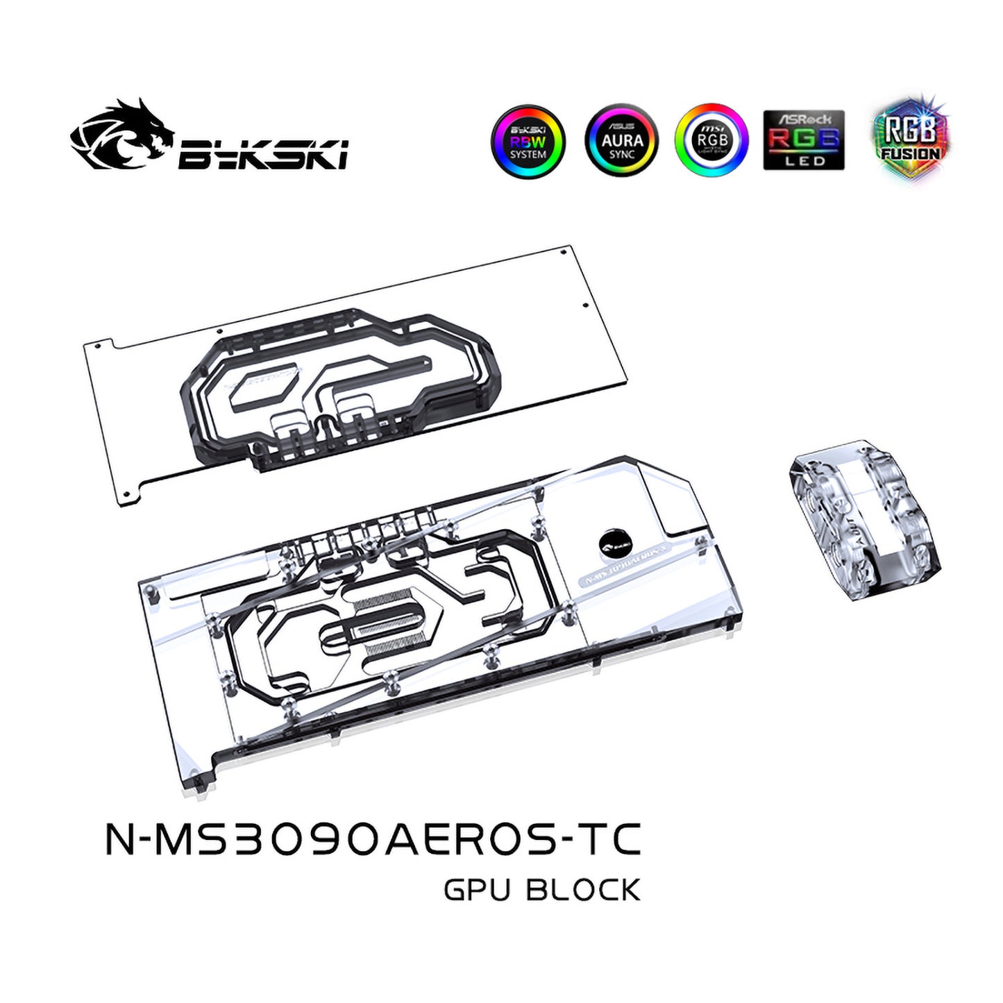 Bykski GPU Block With Active Waterway Backplane Cooler For MSI RTX 3090/3080 Areo S, N-MS3090AEROS-TC