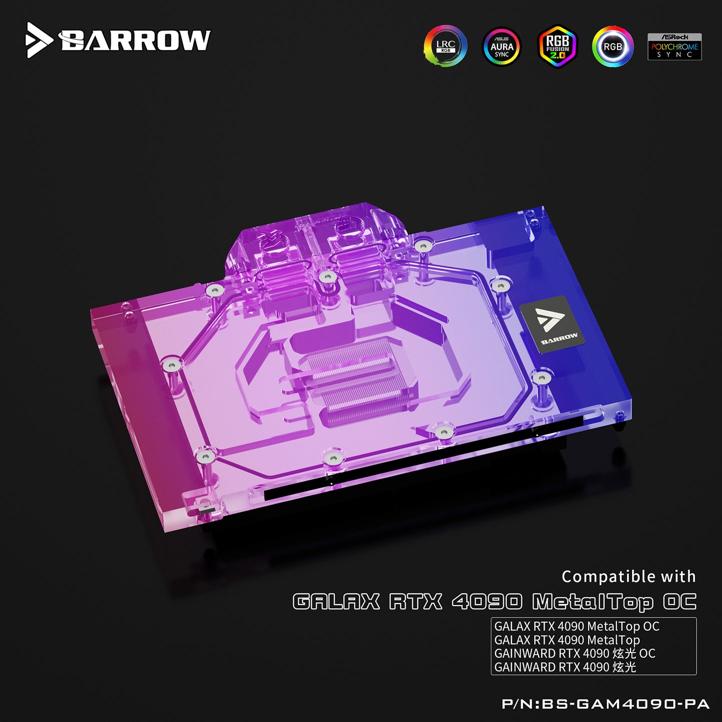 Barrow GPU Water Block For Galax RTX 4090 MetalTop OC GPU Card Full Cover Water Cooler , With Backplane BS-GAM4090-PA