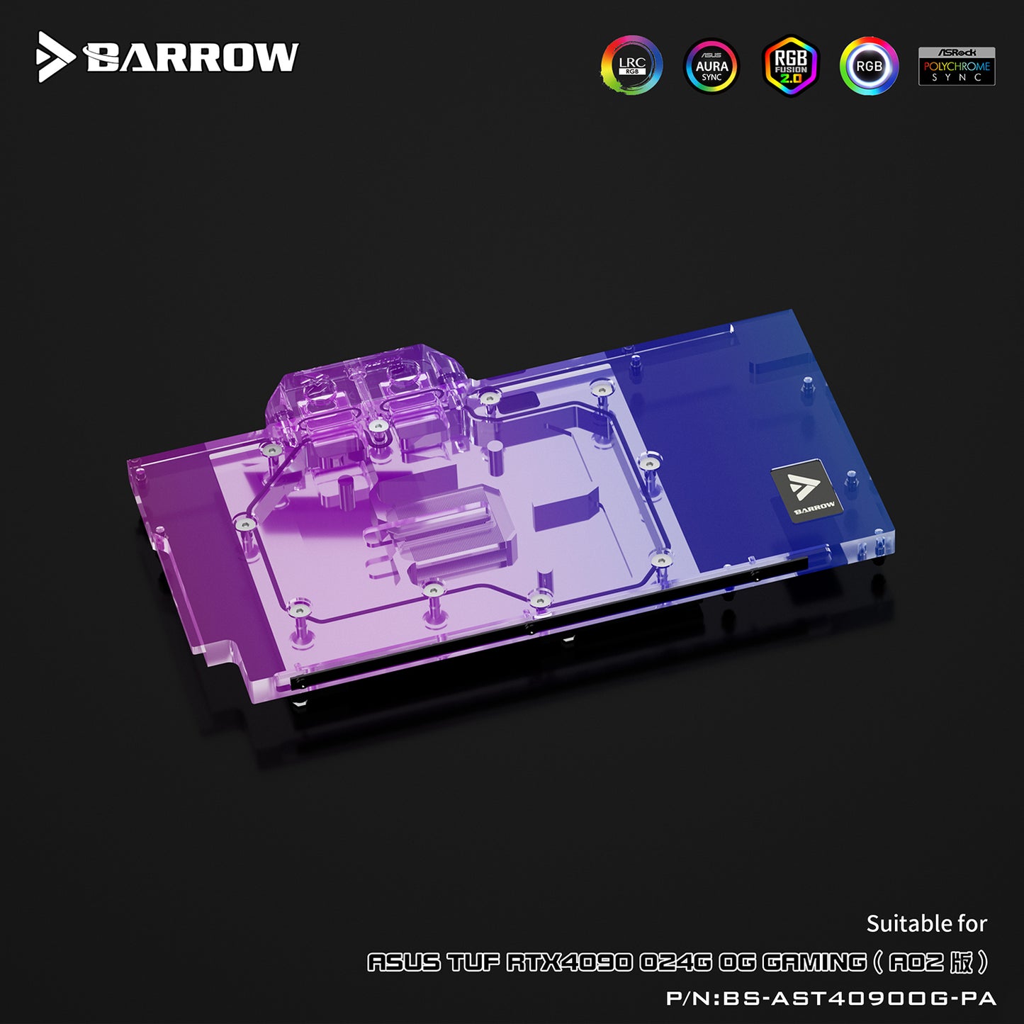 Barrow GPU Water Block For Asus TUF RTX 4090 O24G OG Gaming A02 Version, Full Cover With Backplate PC Water Cooling Cooler, BS-AST4090OG-PA
