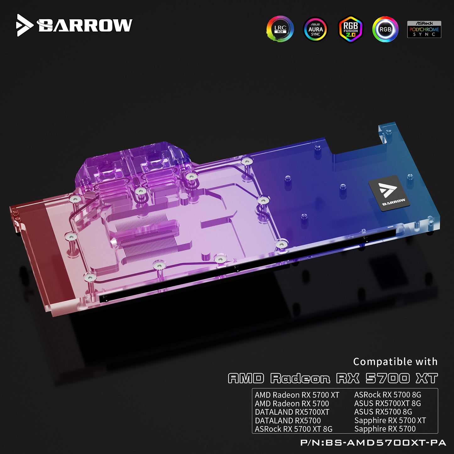 Barrow BS-AMD5700XT-PA, blocs de refroidissement par eau de carte graphique à couverture complète, pour AMD Founder Edition Radeon RX5700XT/RX5700