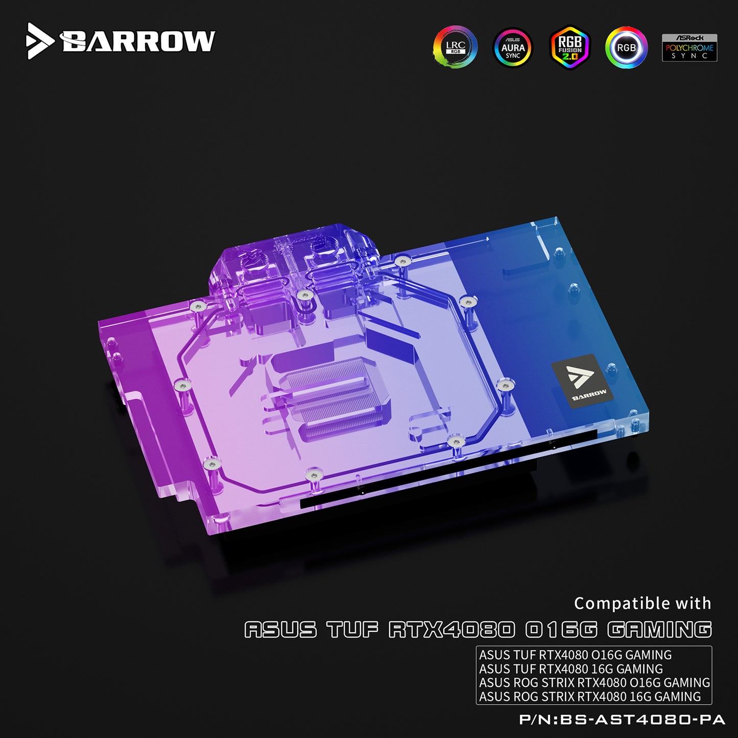 Barrow GPU Water Block For Asus Tuf / Rog Stirx RTX 4080 Gaming , Full Cover With Backplate PC Water Cooling Cooler, BS-AST4080-PA