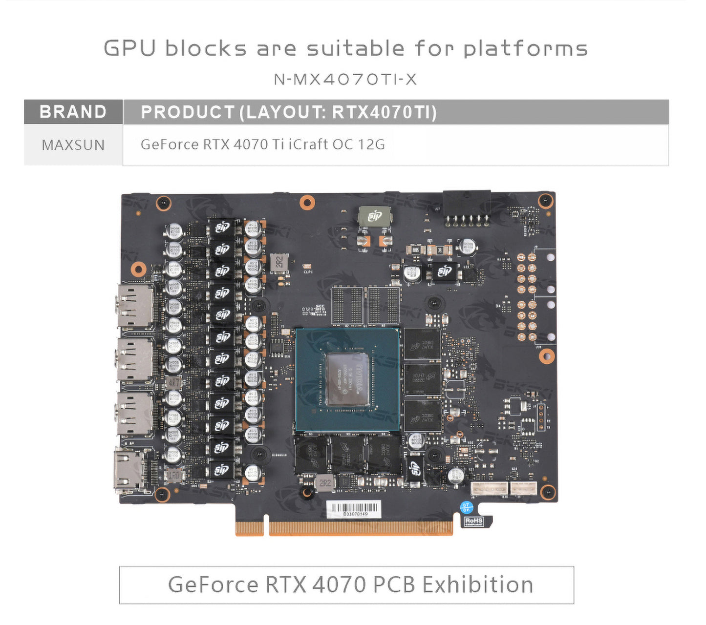 Bykski GPU Water Block For Maxsun RTX 4070Ti iCraft OC 12G, Full Cover With Backplate PC Water Cooling Cooler, N-MX4070TI-X