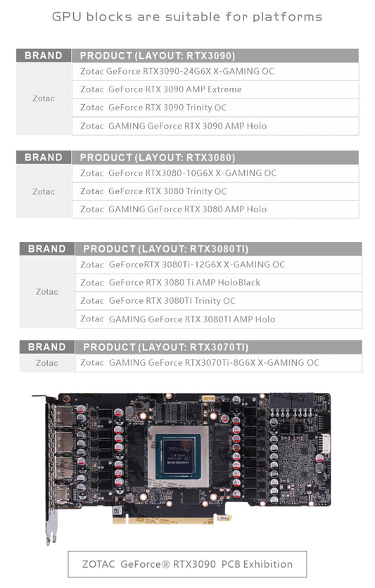 Bykski GPU Water Cooling Block For Zotac RTX 3090/3080Ti/3080/3070Ti Gaming/AMP Holo/AMP | Water Cooling Block