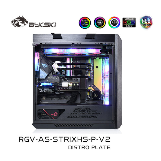Bykski Distro Plate Kit For ASUS ROG Strix Helios Case, 5V A-RGB Complete Loop For Single GPU PC Building, | Distro Plate