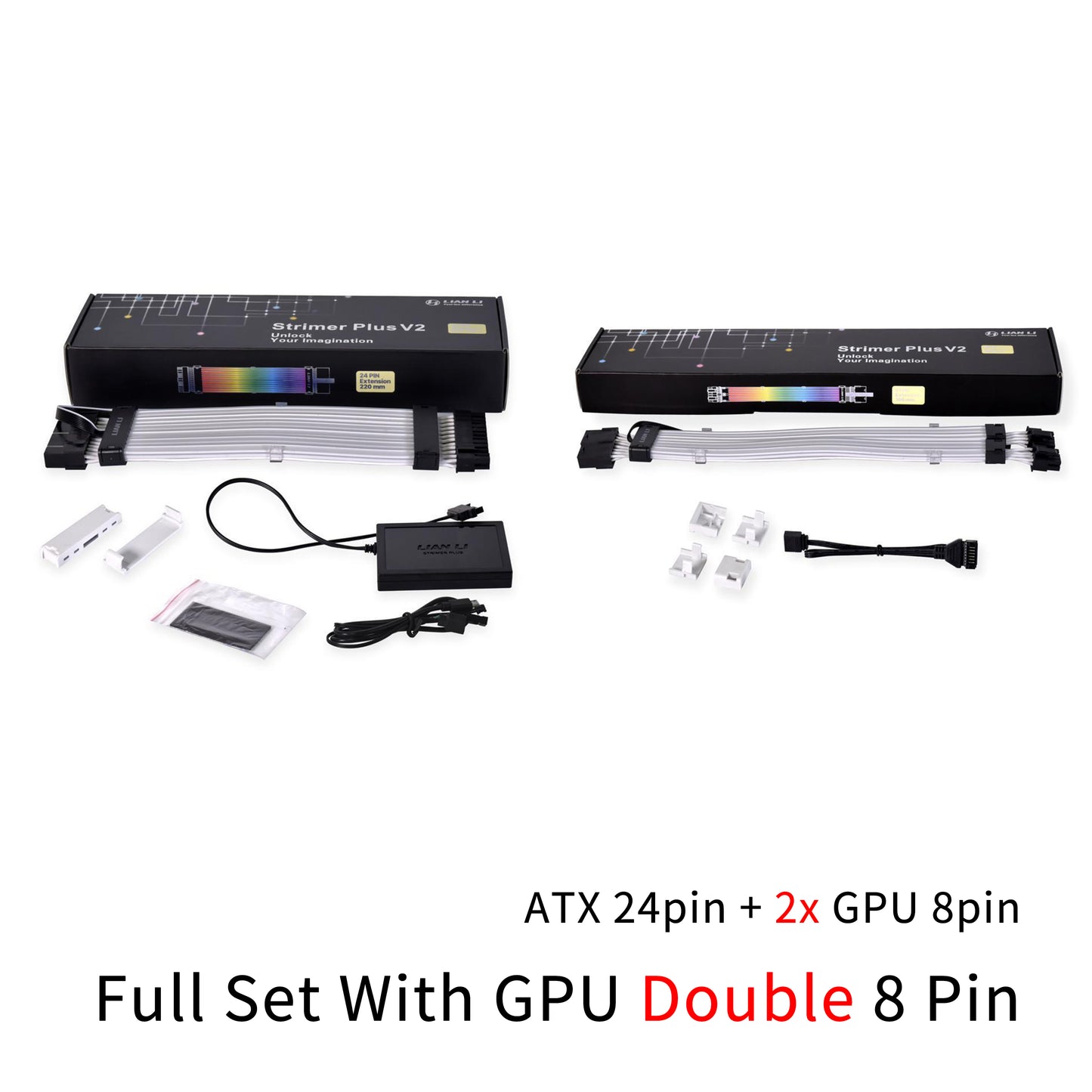 Lian Li Strimer Plus V2, Addressable 5v A-RGB Power Extesion Cable Kit, For Motherboard ATX 24pin PCI-E GPU 8pin / 12VHPWR , Strimer L-connect 3.0