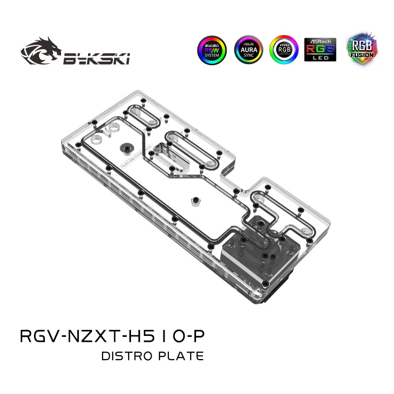 Bykski Distro Plate For NZXT H510 Flow Case, Acrylic Waterway Board Combo DDC Pump, 5V A-RGB , RGV-NZXT-H510-P