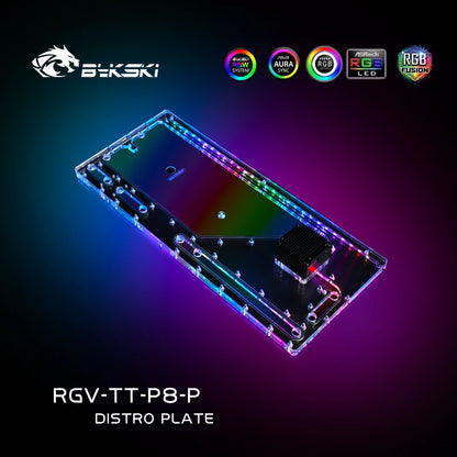 Bykski Distro Plate For Thermaltake Core P8 Case, Acrylic Waterway Board Combo DDC Pump, 5V A-RGB , RGV-TT-P8-P
