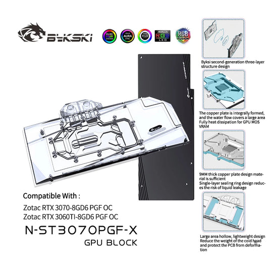 Bykski GPU Block For Zotac RTX 3070/3060 PGF, With Backplate GPU Water Cooling Cooler, N-ST3070PGF-X