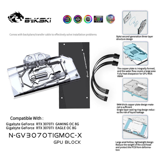 Bykski GPU Water Block For Gigabyte RTX 3070TI Gaming / Eagle, Full Cover Cooler, N-GV3070TIGMOC-X