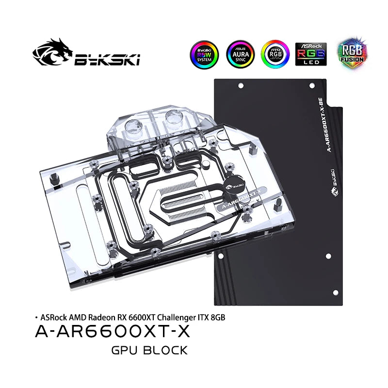 Bykski GPU Water Block for ASRock AMD Radeon RX 6600XT Challenger