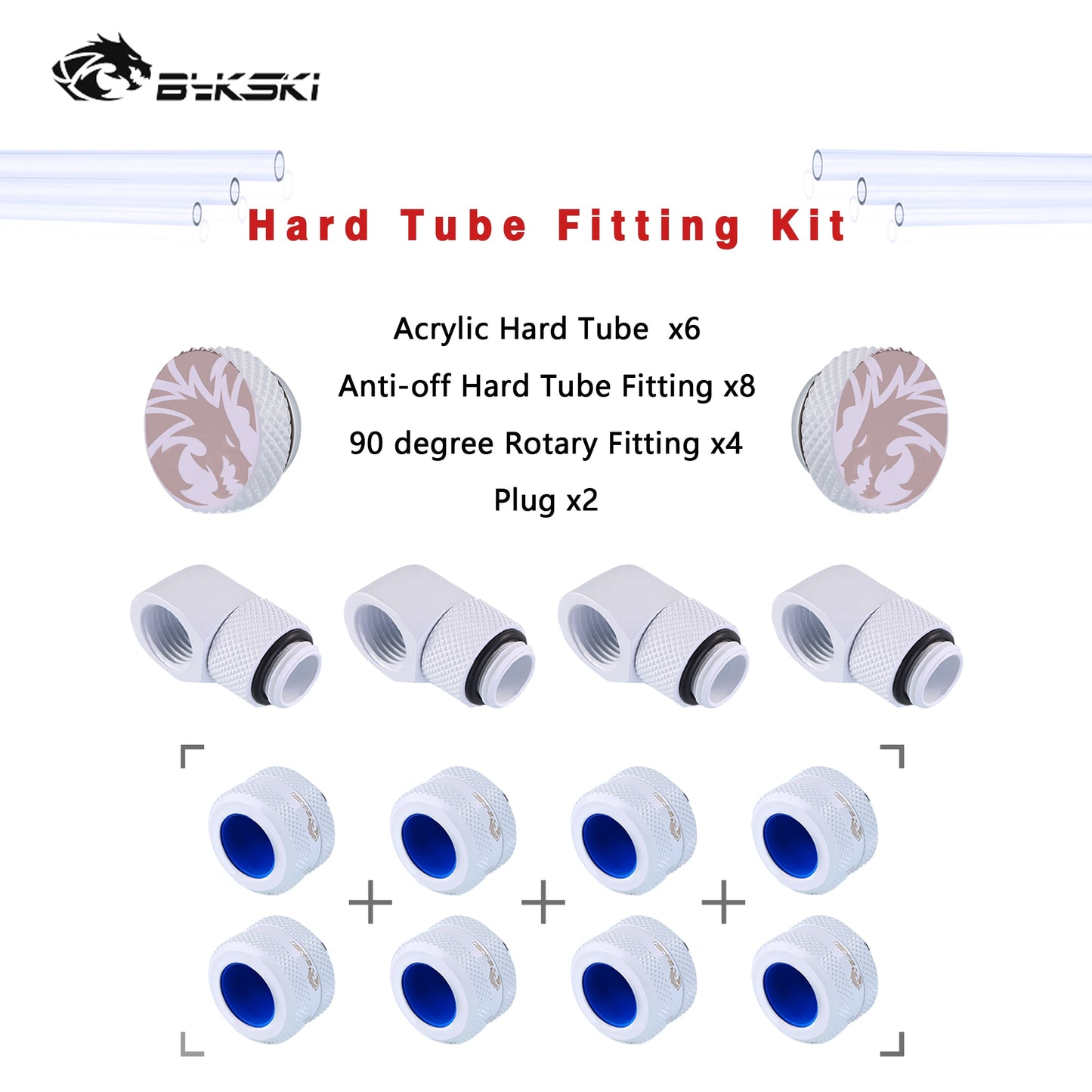 Bykski Hard Tube Pipe Fitting Kit Set, Acrylic tube OD 12/14/16MM 90 degree Anti off Tube fitting For PC Water Cooling, BY-HTK