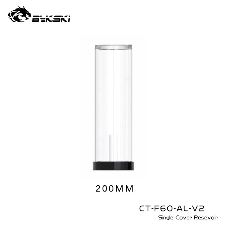 Bykski 60mm Cylinder Reservoirs, Black Aluminum Alloy Single Cover Acrylic Body Water Tank, For PC Water Cooling, 60/100/150/200, CT-F60-AL-V2