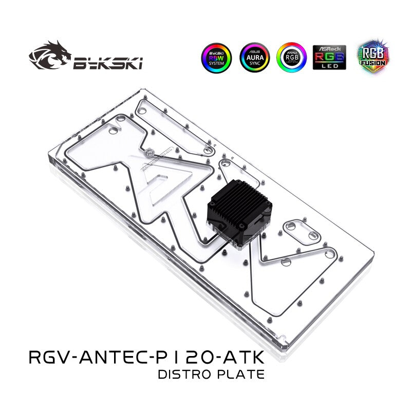 Plaque de distribution Bykski pour boîtier Antec P120, cartes de voies navigables pour bloc d'eau CPU Intel et bâtiment GPU unique, RGV-ANTEC-P120-ATK