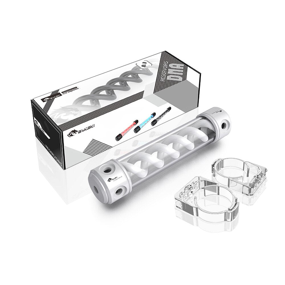 Bykski T Cylindrical Reservoir , White Spiral DNA 190/260mm POM Cover Water Cooling Tank CT-DNA-POM-V2