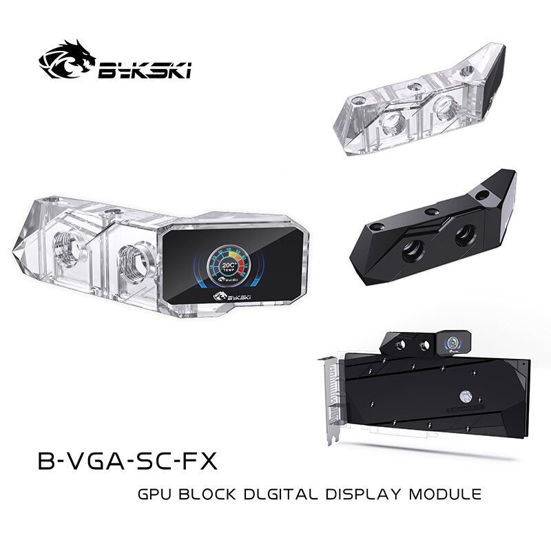 Thermomètre GPU numérique Bykski pour refroidisseur de bloc d'eau de refroidissement GPU d'ordinateur avec affichage couleur, B-VGA-SC-X