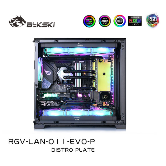 Bykski Distro Plate Kit For Lian Li O11 EVO Case, 5V A-RGB Complete Loop For Single GPU PC Building, Water | Distro Plate