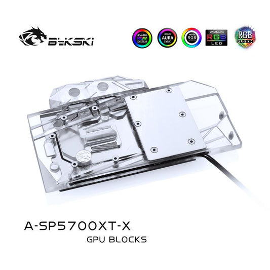 Bykski GPU Water Cooling Block For Sapphire RX 5700 XT Pulse, MSI RX 5700XT Mech/Evoke Dataland RX 5700XT, A-SP5700XT-X