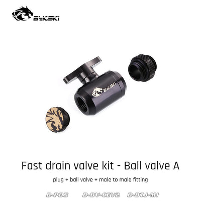Bykski Valve Kit Drain Push Water Combination Ball G1/4" Computer Case Cooling Copper & Aluminum Bykski | Water Cooling Valve
