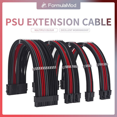 FormulaMod NCK3 Series PSU Extension Cable Kit , Solid Color Cable Mix Combo 300mm ATX24Pin PCI-E8Pin CPU8Pin | PC Cable