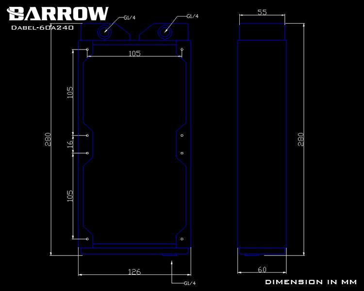 Barrow Dabel-60A 240, 60mm Thicknes 240mm Radiator, Copper Thick Plus Type Water Cooler, Suitable For | Custom Loop Radiator