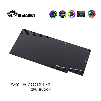 Bykski GPU Water Block A-YT6700XT-X , For Yeston RX 6700 XT , Graphic Video Card Backplate Liquid Block Water Cooling