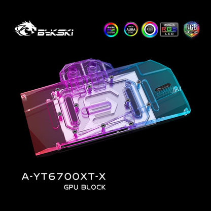Bykski GPU Water Block A-YT6700XT-X , For Yeston RX 6700 XT , Graphic Video Card Backplate Liquid Block Water Cooling