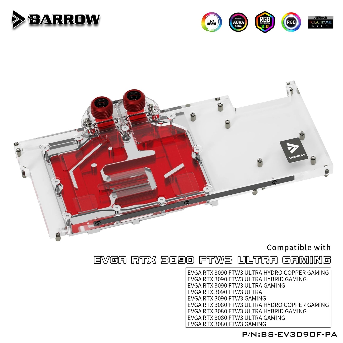 BARROW 3080 GPU Water Cooling Block Backplane For EVGA RTX3090 3080 FTW3 ULTRA , Active Water cooled Backplate , BS-EV3090F-PA B