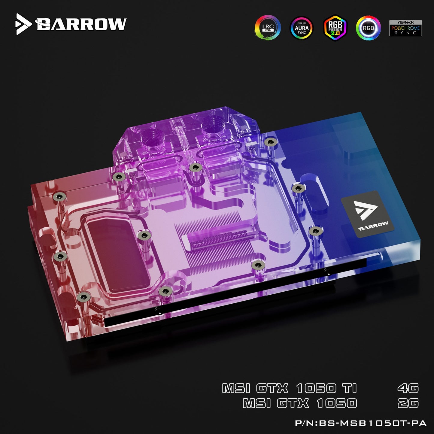 Barrow BS-MSB1050T-PA, LRC 2.0 Full Cover Graphics Card Water Cooling Block for MSI GTX1050Ti/1050