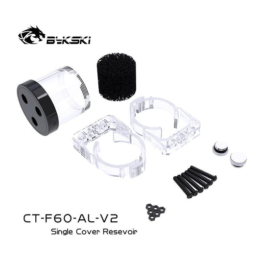 Bykski 60mm Cylinder Reservoirs, Black Aluminum Alloy Single Cover Acrylic Body Water Tank, For PC | Water Cooling Reservoir