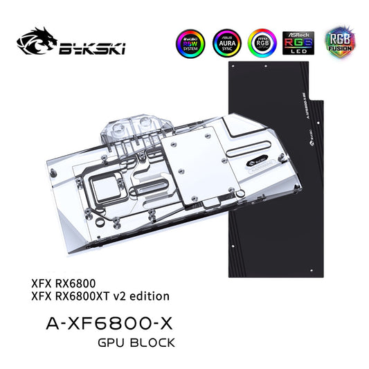 Bykski GPU Water Cooling Block For XFX RX 6800 / 6800XT V2, With Backplane for Water cooling System, A-XF6800-X