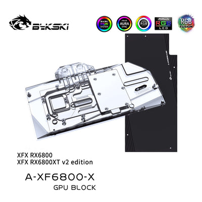 Bykski GPU Water Cooling Block For XFX RX 6800 / 6800XT V2, With Backplane for Water cooling System, | Water Cooling Block