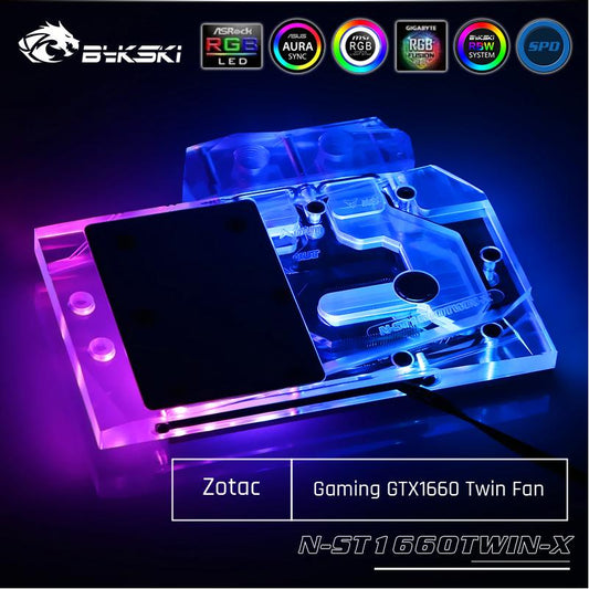 Bykski Full Cover Graphics Card Water Cooling Block, For Zotac Gaming GTX 1660 Twin Fan / RTX 2060 Super HA, N-ST1660TWIN-X