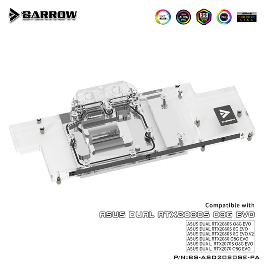 Barrow BS-ASD2080SE-PA Full Coverage Water Cooling Block for ASUS DUAL 2080S Graphics Card | Water Cooling Block