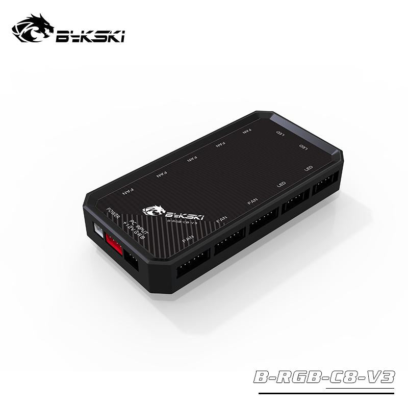 Contrôleur d'éclairage du système Bykski B-RGB-C8-V3 RGB (12v 4pin) 8 + 4 interfaces pour l'éclairage du système tout RVB de Bykski