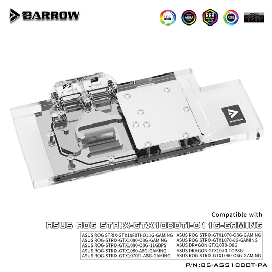 Barrow BS-ASS1080T-PA, LRC 2.0 Full Cover Graphics Card Water Cooling Block for ASUS ROG STRIX | Water Cooling Block