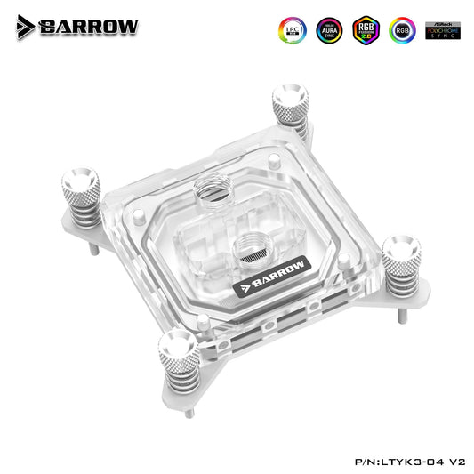 Barrow LTYK3-04-V2, For Intel Lga115x CPU Water Blocks, LRC RGB v2 Acrylic Microcutting Microwaterway | Liquid Cooling Block